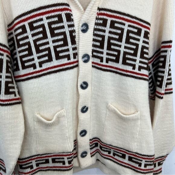 Vintage Montgomery Ward Shawl Collar Aztec Grandpa Lebowski Sweater Size L - Picture 8 of 10